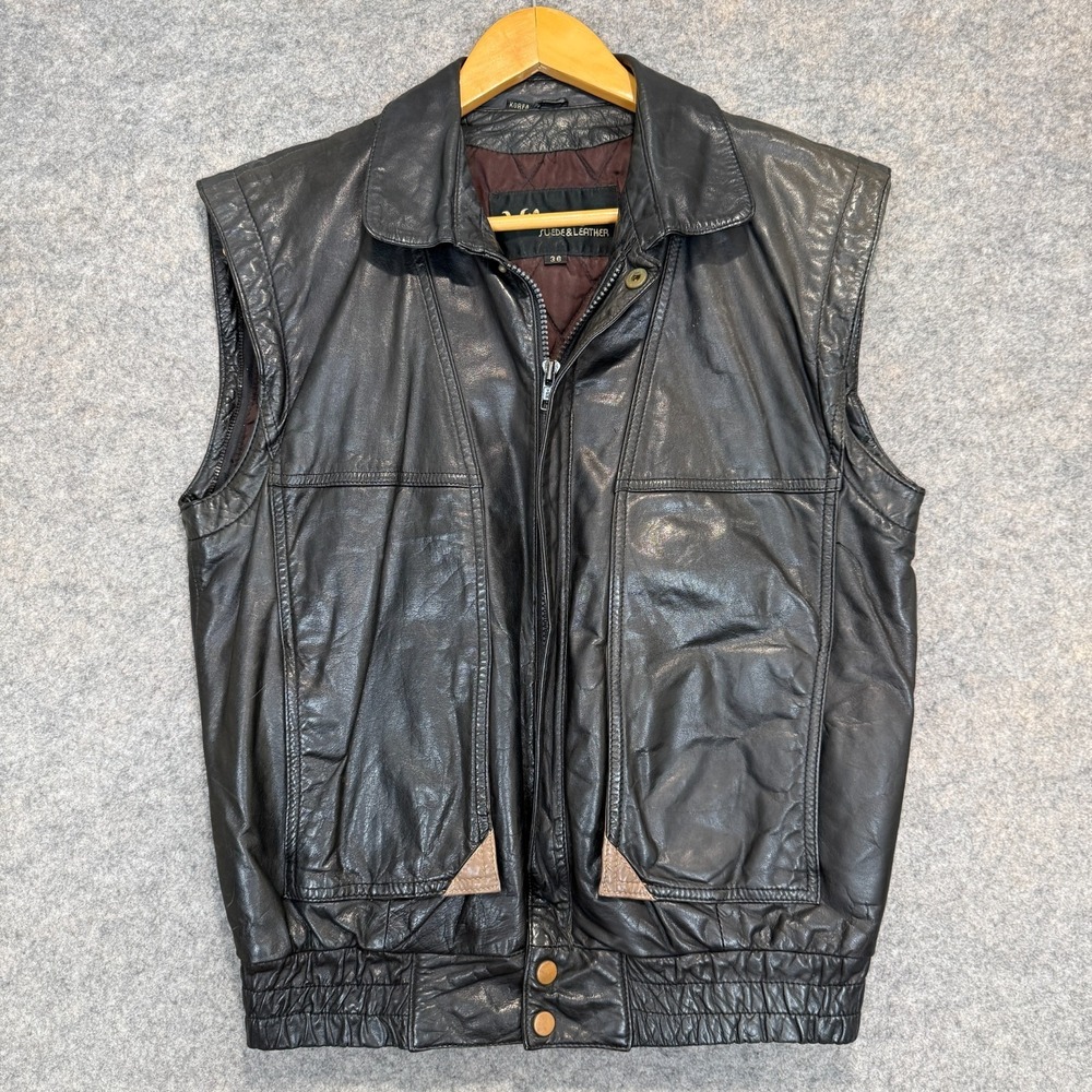 Vintage Wilsons Bomber Leather Vest Jacket Mens 36 Sleeveless Quilted Lined 70s